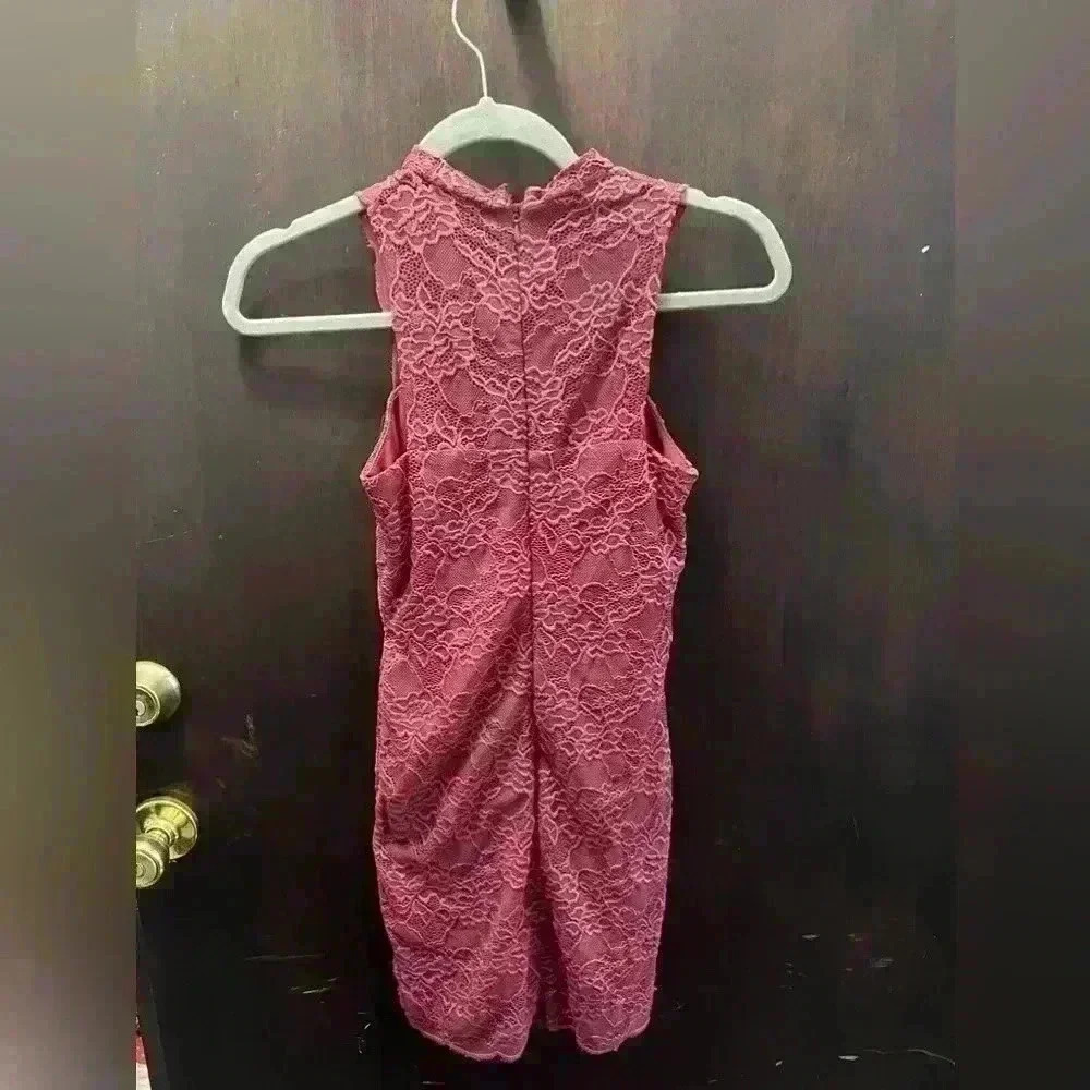 TOPSHOP Petite Scallop Lace Bodycon Dress Pink Nylon blend High neckline size 2 - Picture 4 of 7